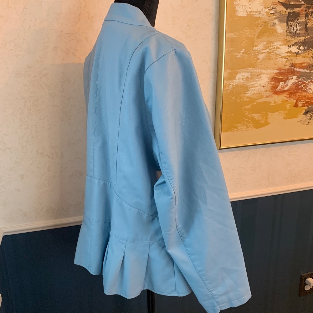 Ashley Stewart Light Blue Faux Leather Jacket Size 14/16 - Picture 2 of 10